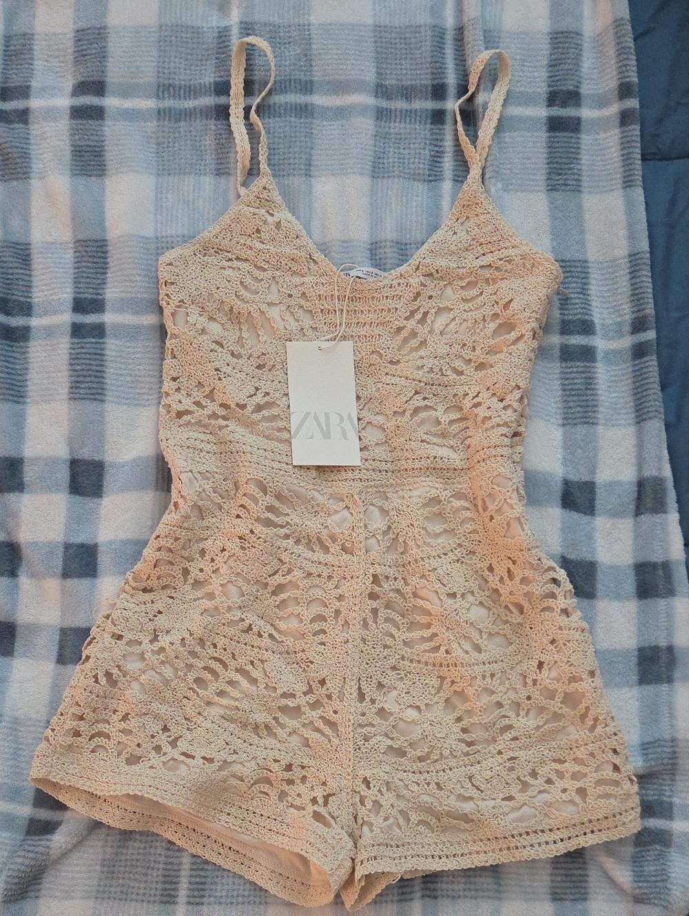 Zara Beige Crochet Lace Camisole Romper